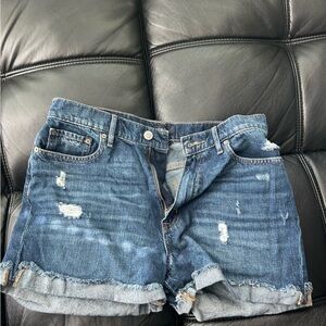 Denim Blue Distressed Women Shorts